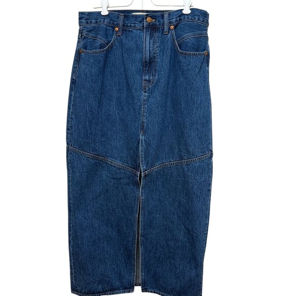 MADEWELL Denim Maxi Skirt Size 30 ( 8/10) Blue Long Casual Slit Jean Skirt - Picture 2 of 14